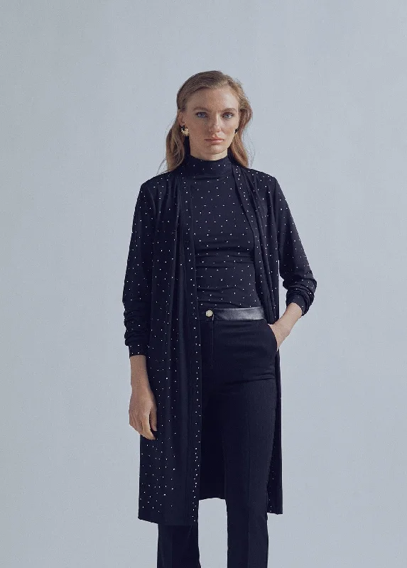 Knit cardigan with rhinestone detail Lace Blend Ribbed Blend Corduroy Blend