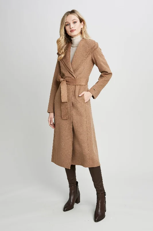 Tahari Long Double Face Wool Blend Wrap Coat Zip Front Button Front Snap Front