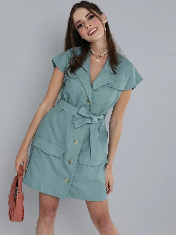 Women's Sea Green Blazer Dress - SASSAFRAS Women's Elegant Suit