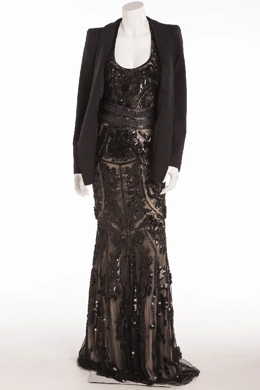 Roberto Cavalli - 4PC Beaded Sequin Long Blazer Dress with Blazer, IT 42  Belt & Tiara Women's Luxury Jacket
