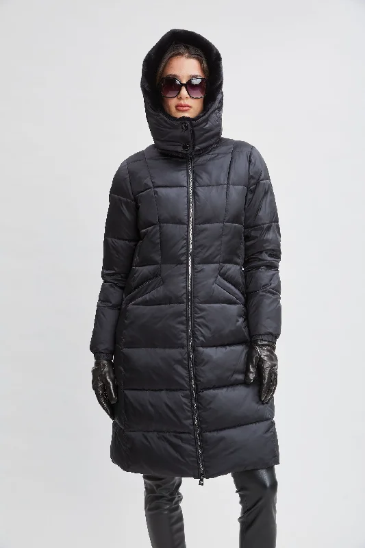 Tahari Faux Fur Trimmed Puffer Coat Fleece Down Feather