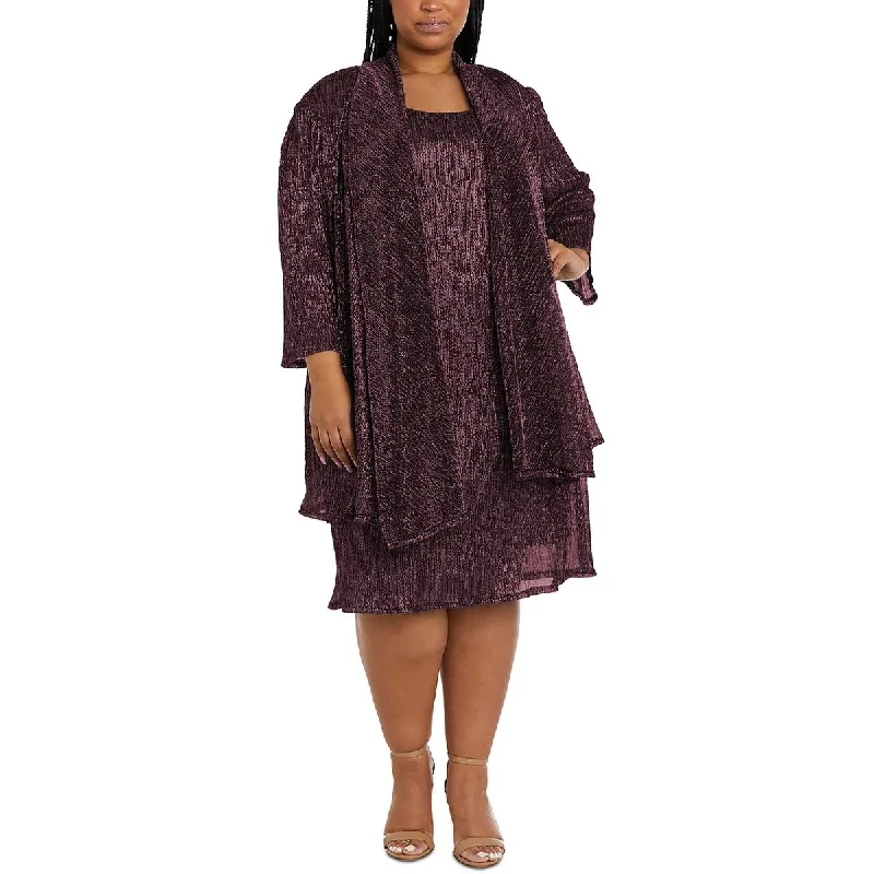 R&M Richards Womens Plus Metallic Cardigan Open-Front Blazer Hooded Caped Shawl Collar R&M Richards Womens Plus Metallic Cardigan Open-Front Blazer Hooded Caped Shawl Collar