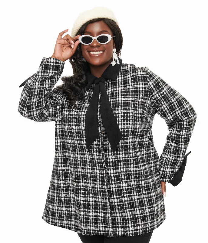 Smak Parlour Black & White Plaid Bows Topper Coat Houndstooth Jacket Shearling Jacket Fleece Jacket Smak Parlour Black & White Plaid Bows Topper Coat Houndstooth Jacket Shearling Jacket Fleece Jacket