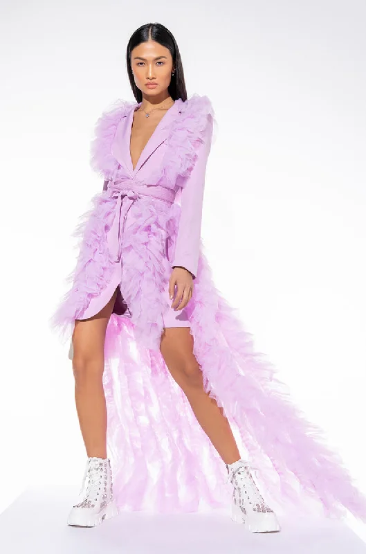 HIGH FASHION BLAZER DRESS WITH MAXI TULLE SKIRT LIGHT PURPLE Women's Print Jacket