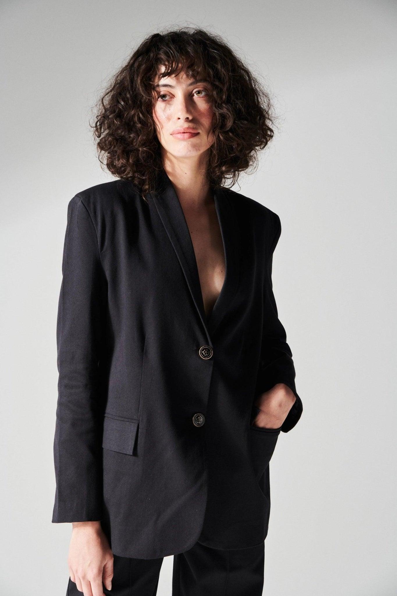 Tailored Black Coat Appliqued Beaded Sequined