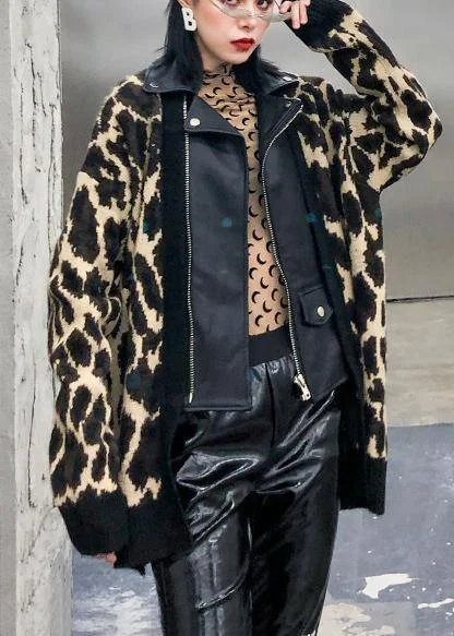 Organic Leopard Fashion Coats Women Cotton lapel zippered outwear Turtleneck Wrap Cape Organic Leopard Fashion Coats Women Cotton lapel zippered outwear Turtleneck Wrap Cape