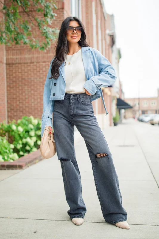 Invest In Me Denim Crop Trench Coat FINAL SALE Hooded Caped Scarf
