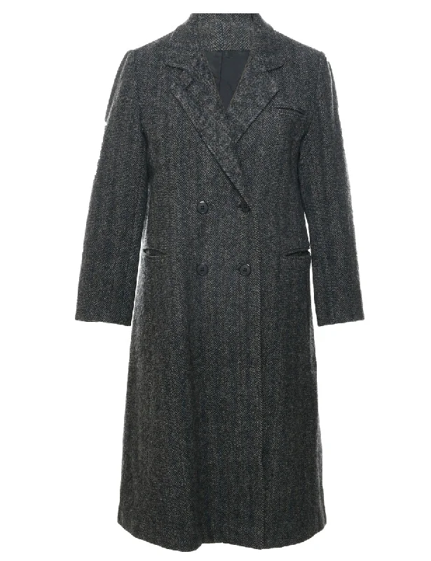 Herringbone Tweed Wool Coat - L Turtleneck Wrap Cape