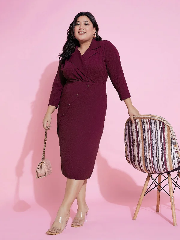 Women Burgundy Wrap Blazer Dress Women's Fashion Blazer
