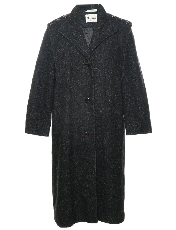 Black Wool Coat - M Tweed Herringbone Houndstooth