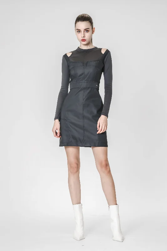 GRAY FUTURISTIC TRENCH COAT PATCHWORK DRESS Trapeze Tunic Caftan