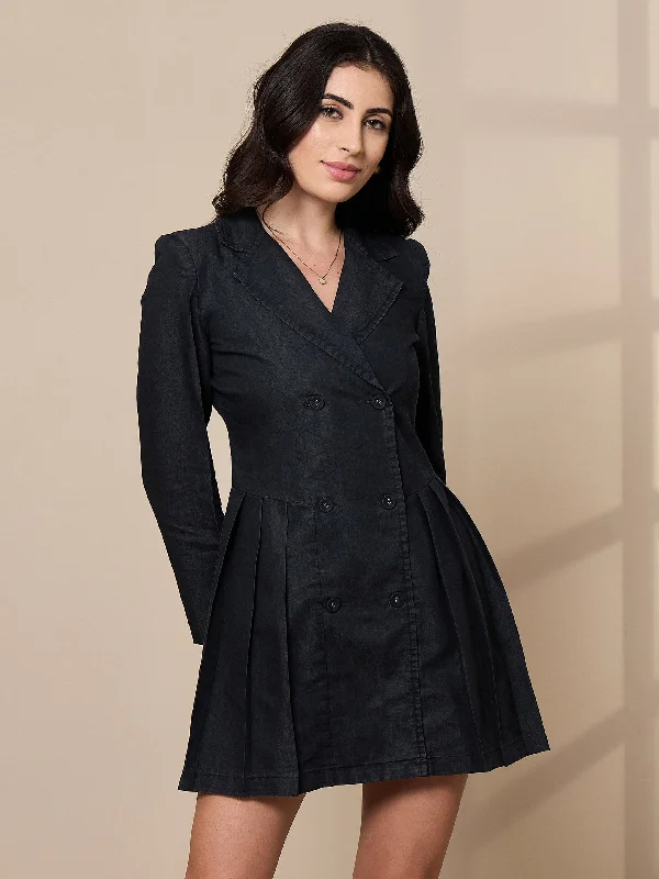 Women Black Collar Blazer Dress Women's Daily Blazer