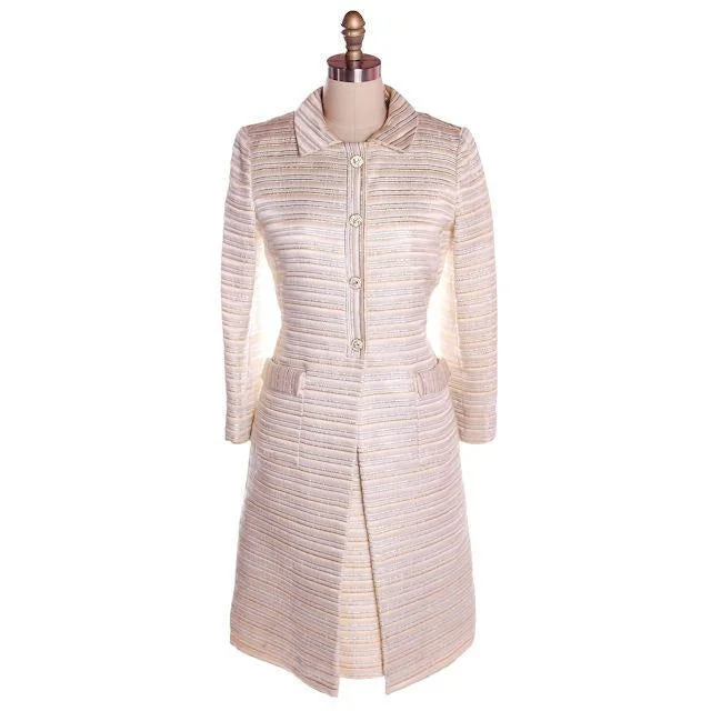 Vintage Suit/Dress & Coat Gold/ SIlver Metallic Striped 1960s Size 8 Sequined Lace Ribbed Vintage Suit/Dress & Coat Gold/ SIlver Metallic Striped 1960s Size 8 Sequined Lace Ribbed