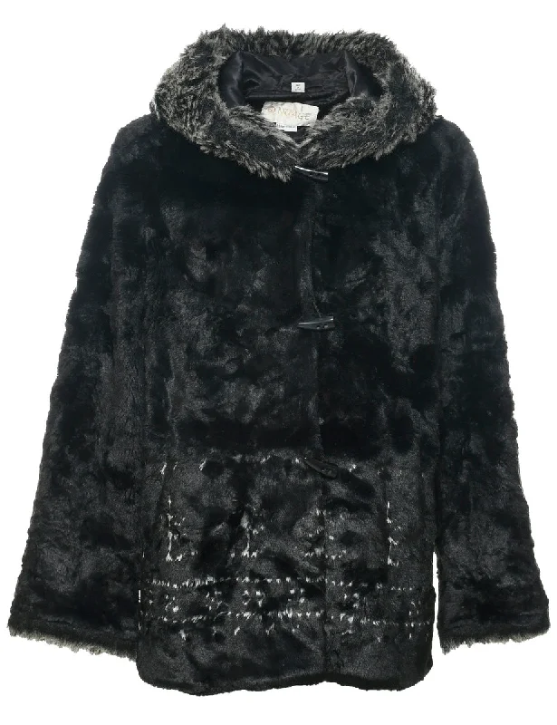Hooded Faux Fur Coat - M Knit Woven Fleece