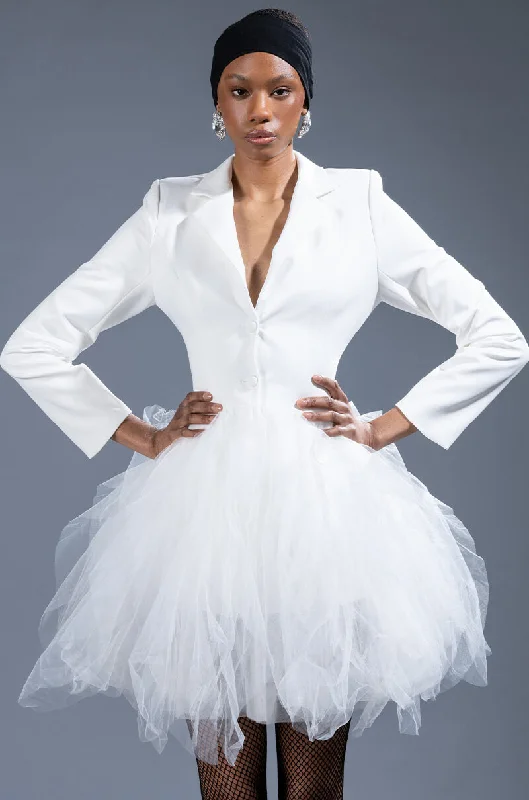 LIKEWISE BLAZER DRESS WITH TULLE SKIRT Women's Solid Blazer