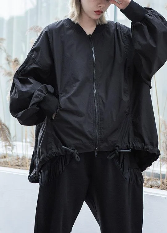 Simple drawstring hem fine Long coats black oversized outwear fall Denim Leather Suede Simple drawstring hem fine Long coats black oversized outwear fall Denim Leather Suede