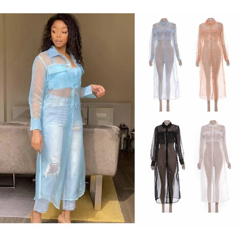 Long Mesh See-Through Cardigan Layered Multi-layer Single Layer