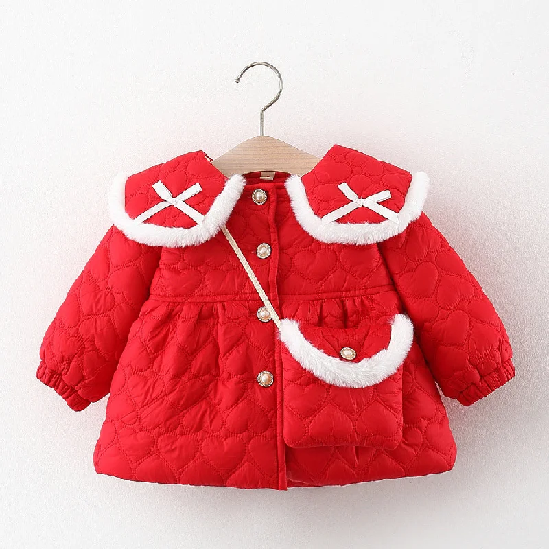 Girls Bow Collar Velvet Coat Blouse Shirt Tunic