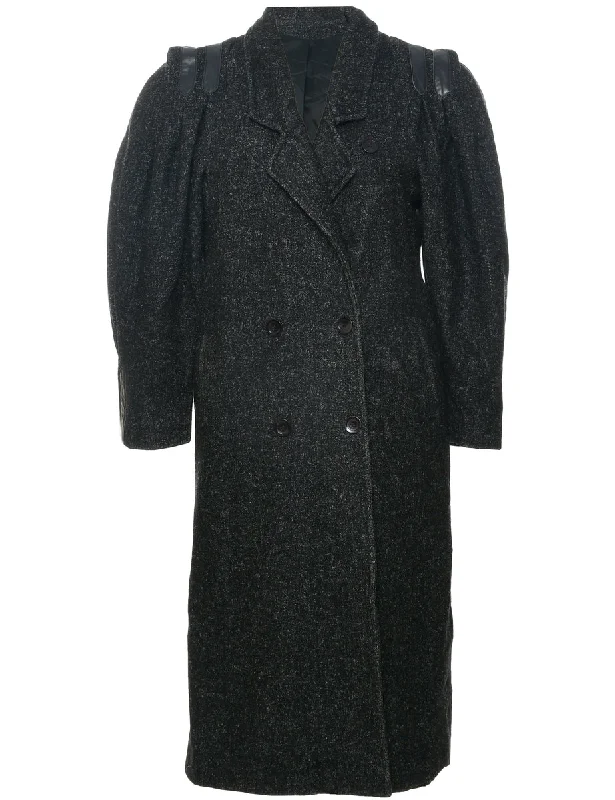 Double Breasted Wool Coat - L Three-Quarter Sleeve Elbow Sleeve Wrist Sleeve
