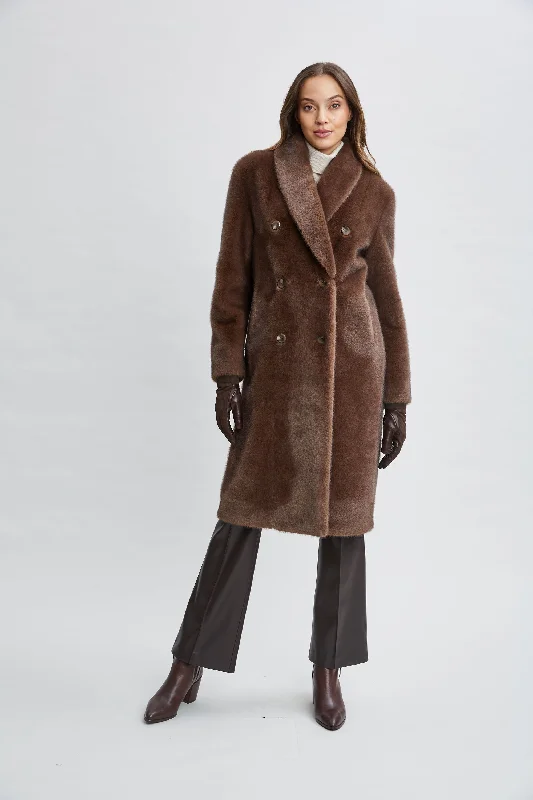 Vegan Fur Double Breasted Coat Kimono Robe Cloak