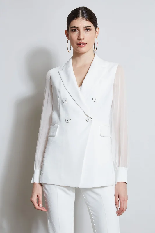 Double Breasted Chiffon Sleeve Blazer Women's Classic Blazer