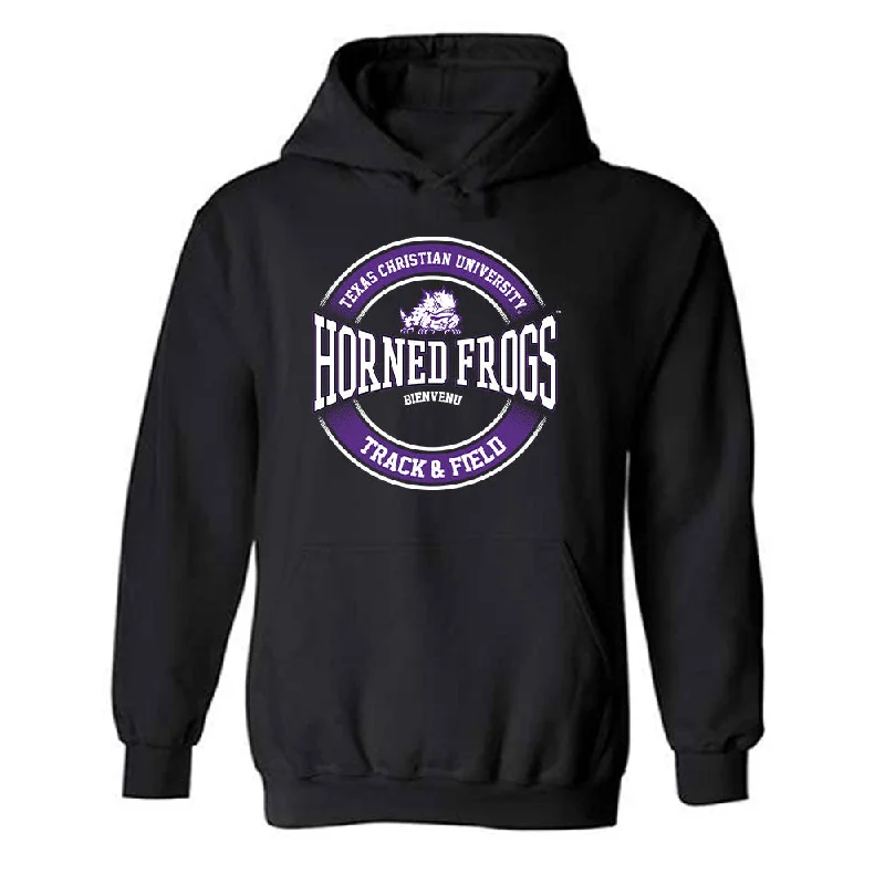 TCU - NCAA Women's Track & Field : Maria Bienvenu - Classic Fashion Shersey Hooded Sweatshirt Hoodie with Tied Waist Feminine Flattering TCU - NCAA Women's Track & Field : Maria Bienvenu - Classic Fashion Shersey Hooded Sweatshirt Hoodie with Tied Waist Feminine Flattering