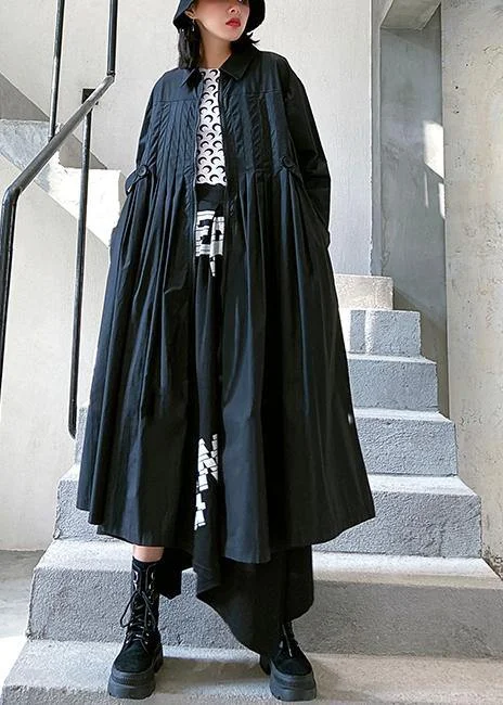 Loose lapel Cinched fine coats women black baggy coat Blazer Duffle Coat Pea Coat