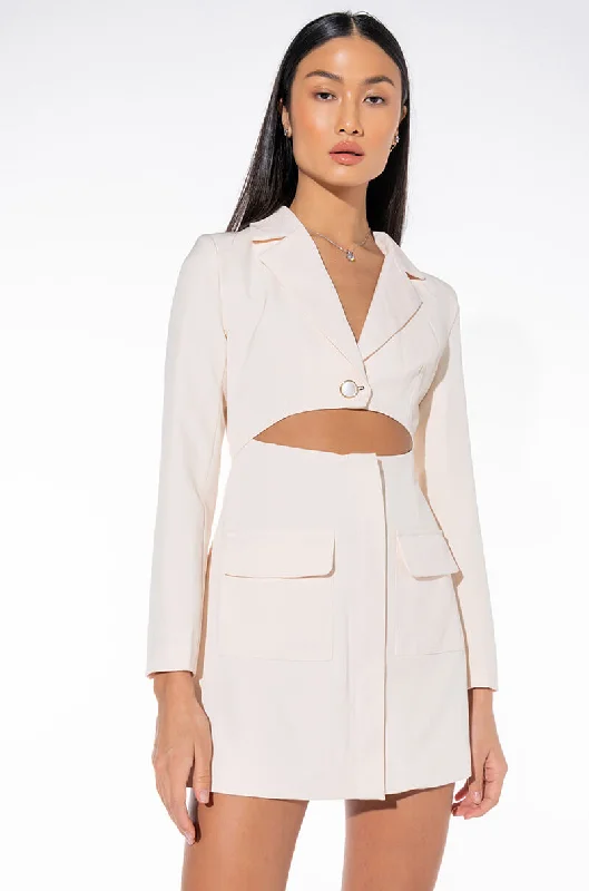 CAN'T BE WITHOUT ME MINI BLAZER DRESS WITH CUT OUT WHITE Women's Leather Blazer