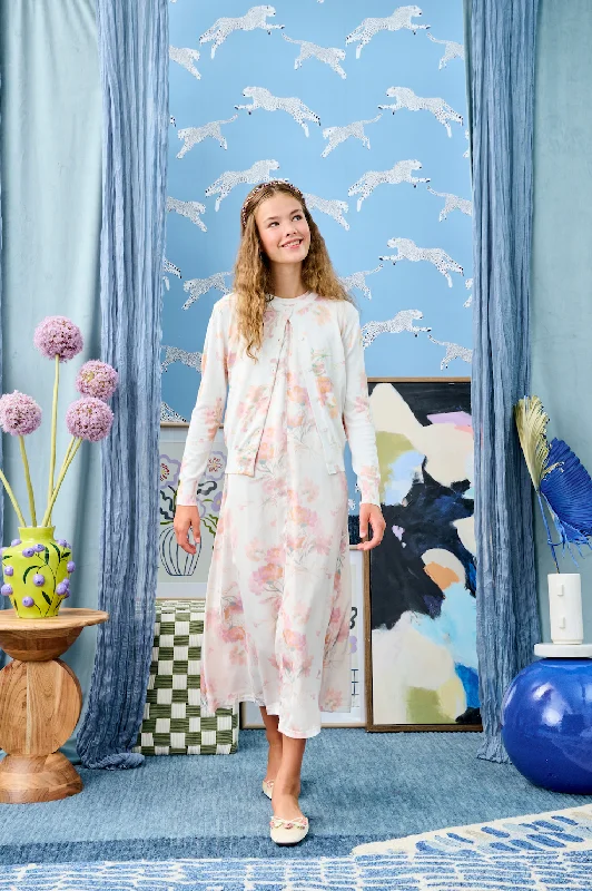 Light Pink Floral Knit Cardigan and Slip Dress Fleece Fabric Down Fabric Feather Fabric Light Pink Floral Knit Cardigan and Slip Dress Fleece Fabric Down Fabric Feather Fabric