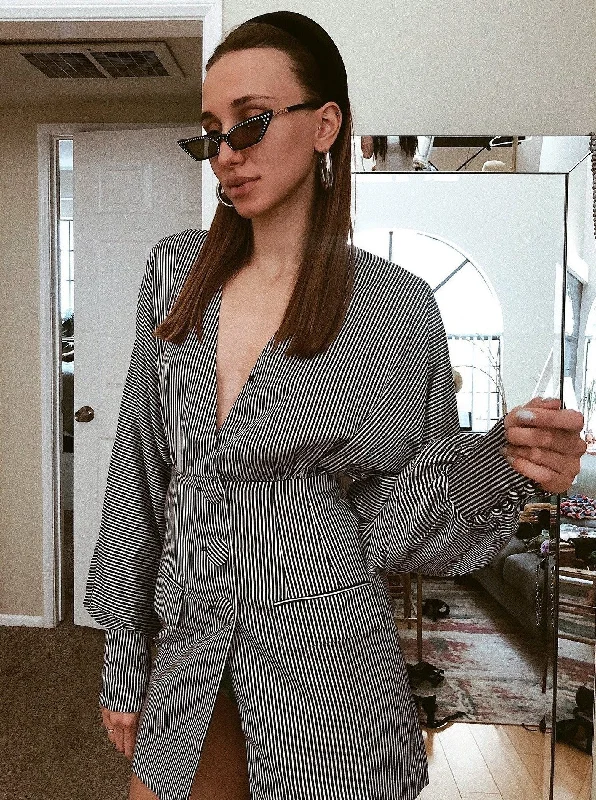 Stripe to Wine Tasting Blazer Dress Women's Leather Blazer