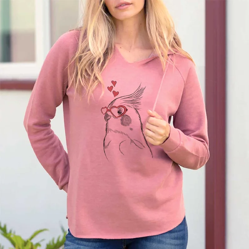 Valentine Charlie the Cockatiel - Cali Wave Hooded Sweatshirt Hoodie with Thumb Holes Functional Cozy Valentine Charlie the Cockatiel - Cali Wave Hooded Sweatshirt Hoodie with Thumb Holes Functional Cozy