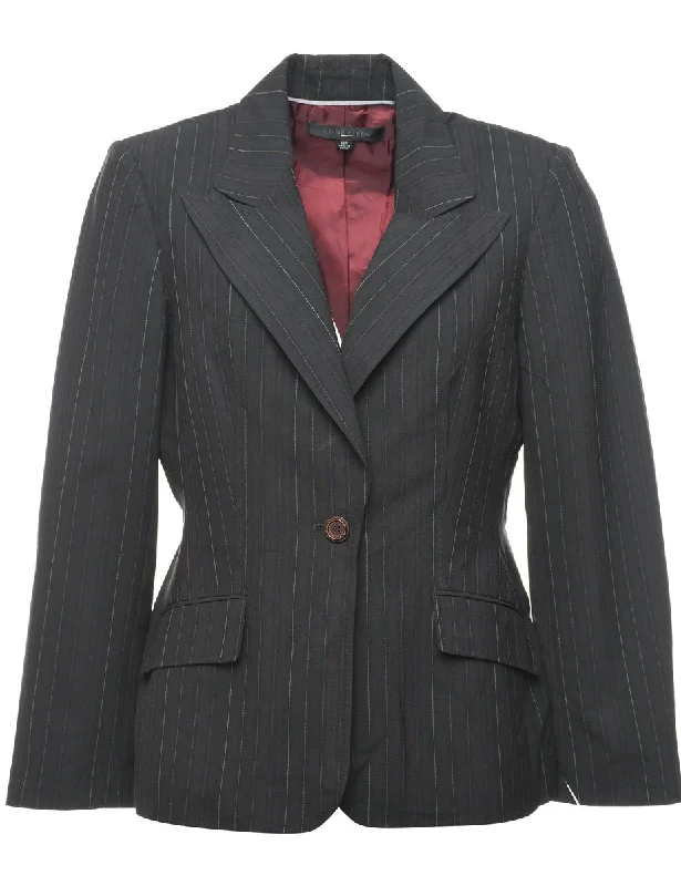 Black Striped Blazer - L Women's Vintage Jacket