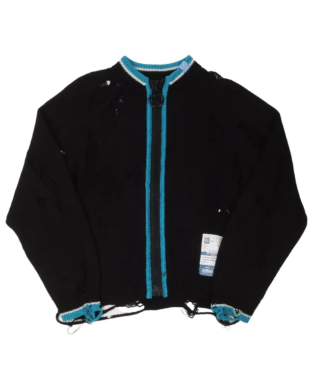Zip Up Knit Sweater Welt Pockets Slit Pockets Flap Pockets