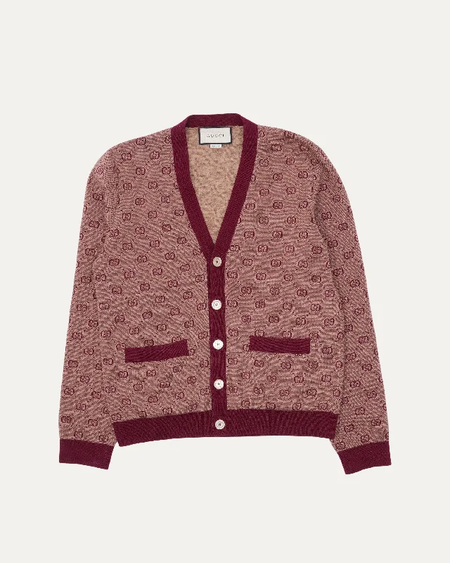 Wool Blend Monogram Cardigan Elasticated Padded Insulated