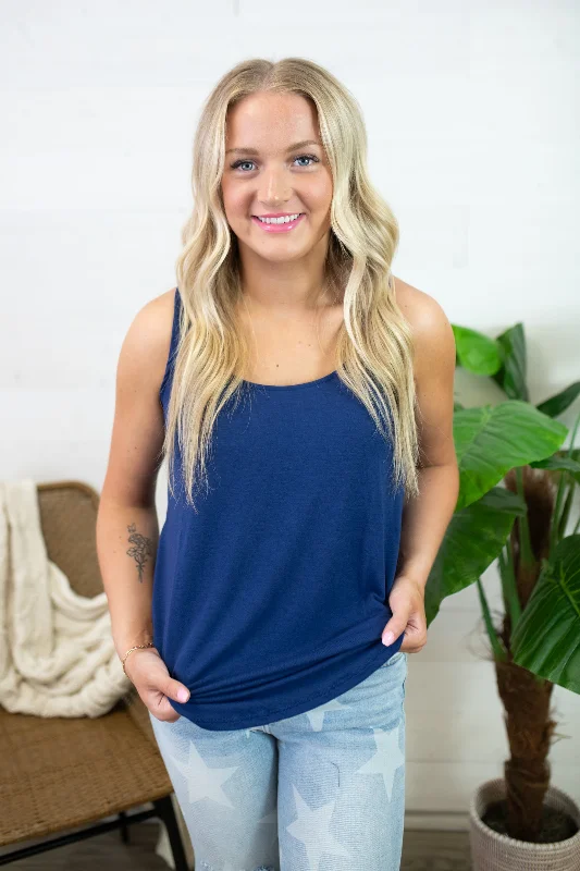 Emmie Navy Basic Round Neck Tank flexible tank top