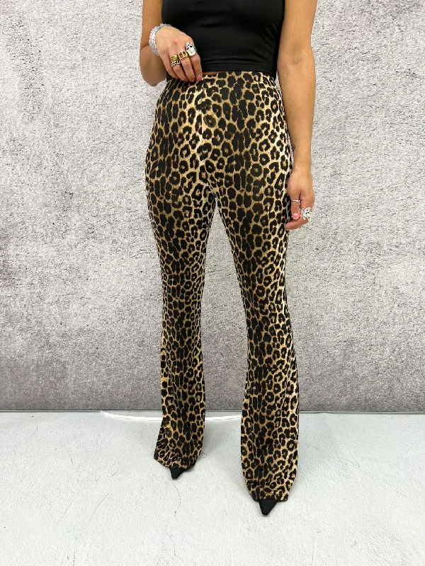 High Waisted Flared Trousers In Brown Leopard Print Trousers New Arrival
