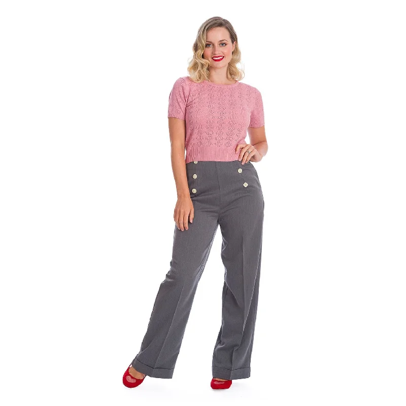 Banned Apparel Grey Adventures Ahead Button Trousers Trousers Striped Patterned