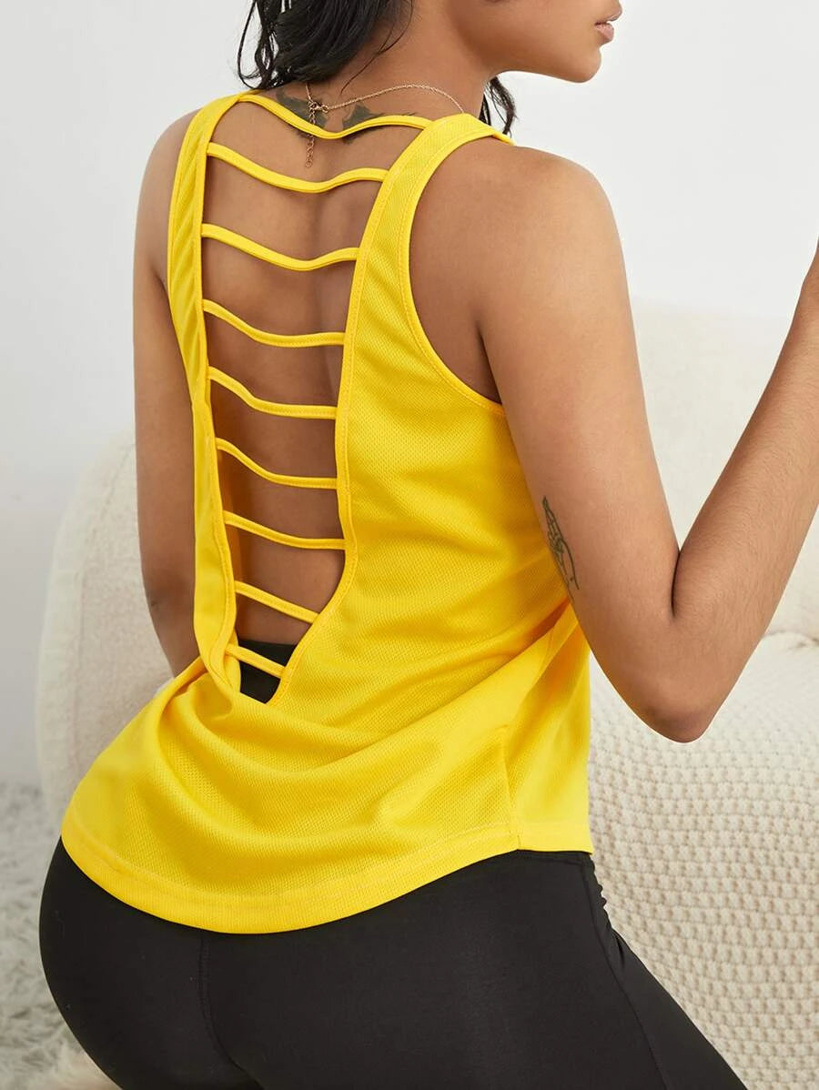 Cut Out Backless Breathable Sports Tank striped tank top