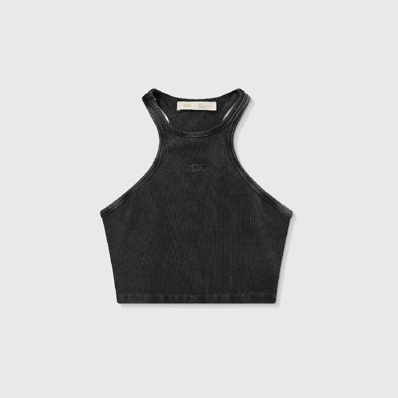 Core Ribbed Crop Tank Top- Dark Gray slim fit tank