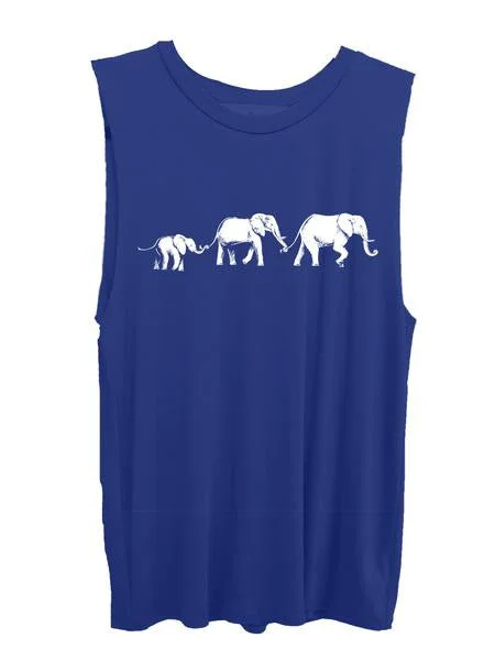 4th & Rose One Love Elephant Royal Blue Muscle Tank grey tank top