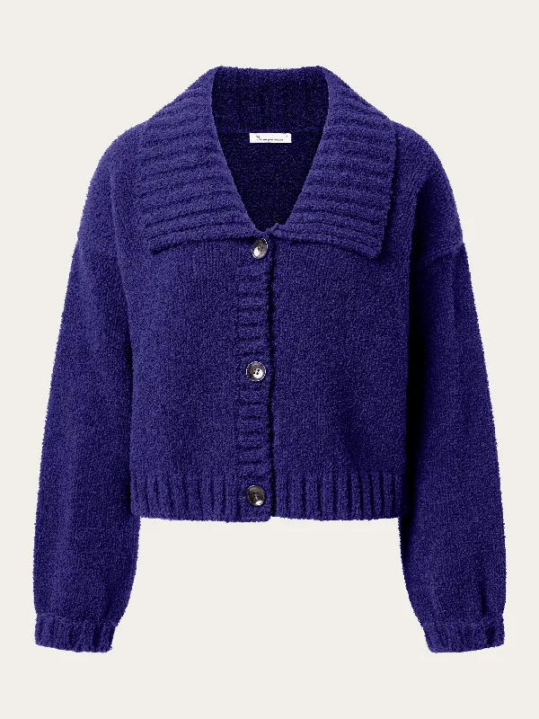 Mouline big collar cardigan - Deep Purple Mesh Cardigan Canvas Denim