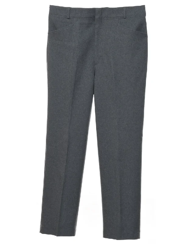 1970s Classic Grey Straight-Fit Suit Trousers - W34 L30 Trousers Trousers Formal