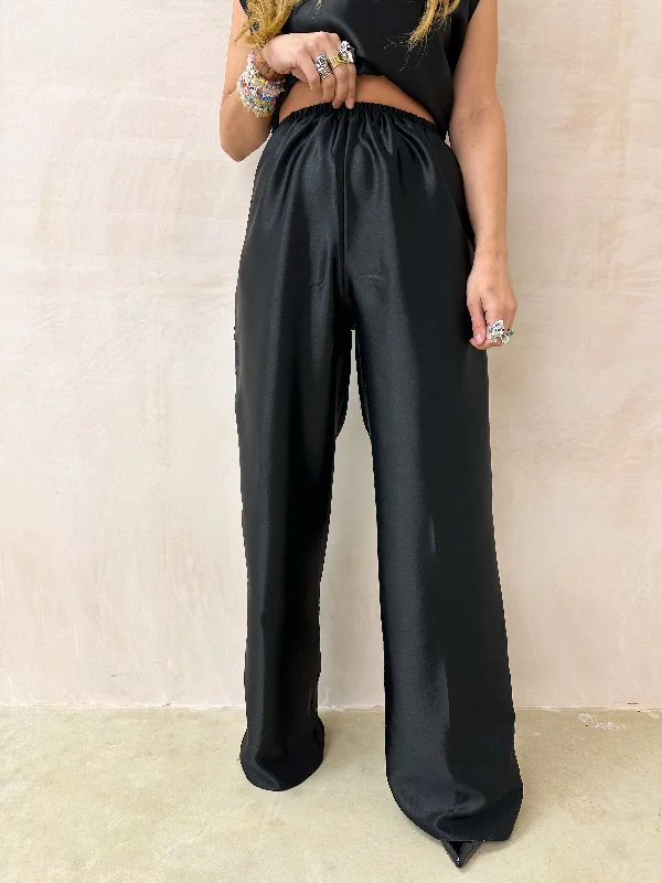 The Midnight Wide Leg Trousers In Black Trousers Leisure Comfortable