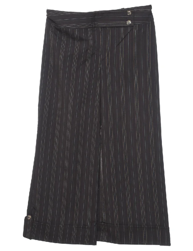 Black Wide-Leg Y2K Pinstriped Classic Trousers - W30 L25 Trousers Occasion Special