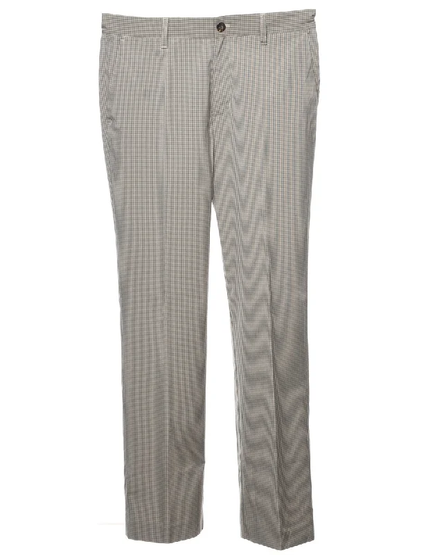 Adidas Checked Pattern Beige & Grey Suit Trousers - W33 L32 Trousers Summer Linen