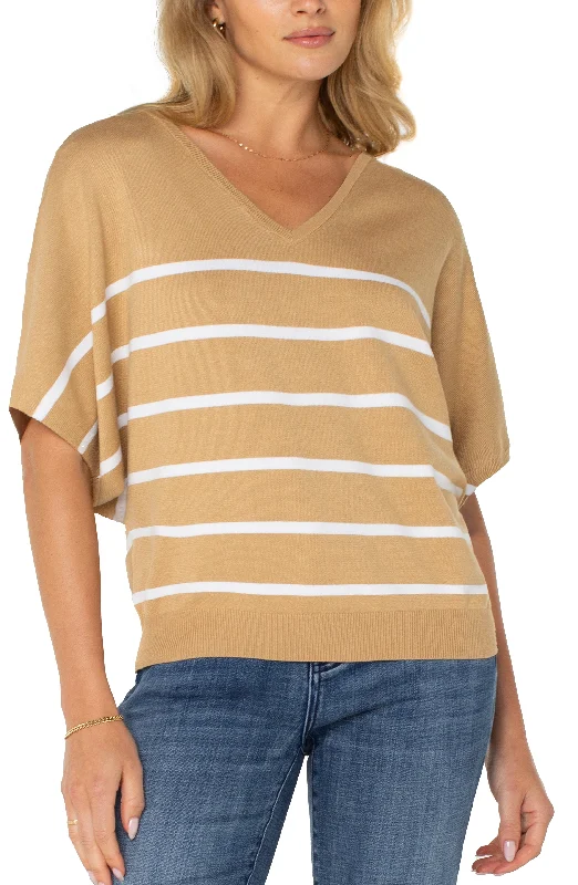 SHORT SLEEVE DOLMAN V-NECK SWEATER Zippered Front Buttoned Front Snap Front