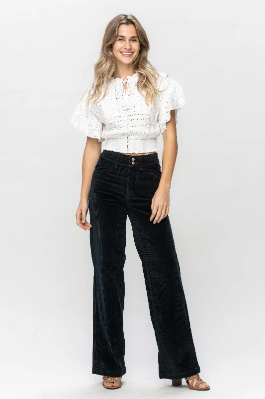 Judy Blue High Waist EMERALD Corduroy Trouser Wide Leg Trousers Trousers Formal