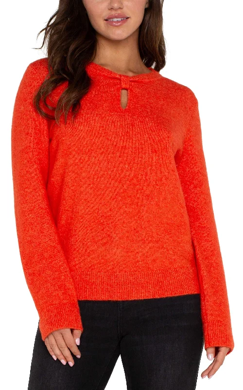 LONG SLEEVE CUT OUT BOW NECK SWEATER Tailored Straight A-Line
