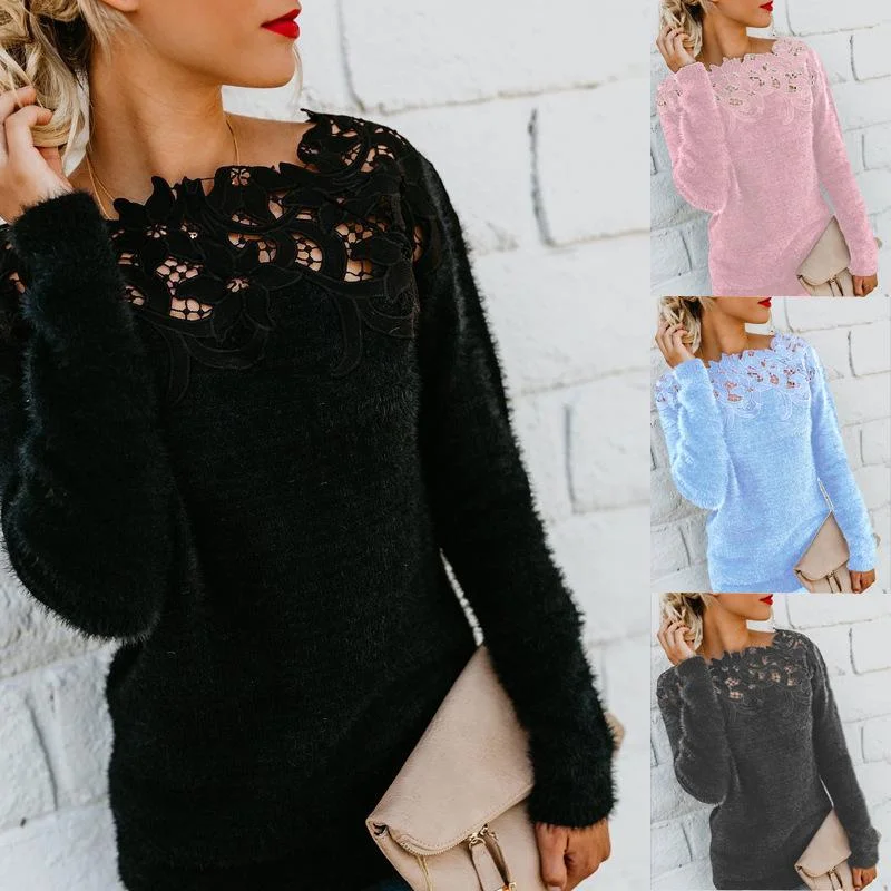 Mosaic Lace Long Sleeve Sweater Thin Thick Dense