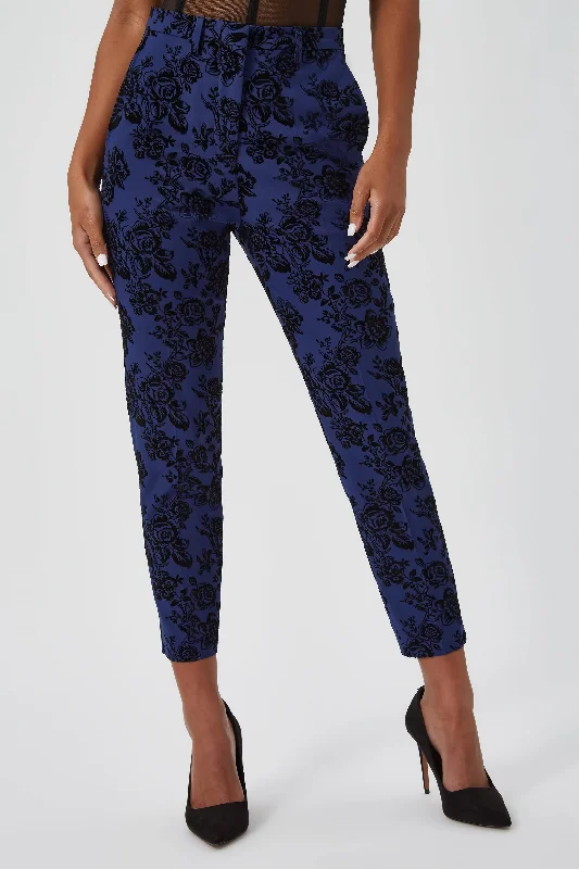 Jackalope Skinny Fit Blue Floral Flocked Trousers Trousers Favorite Customer